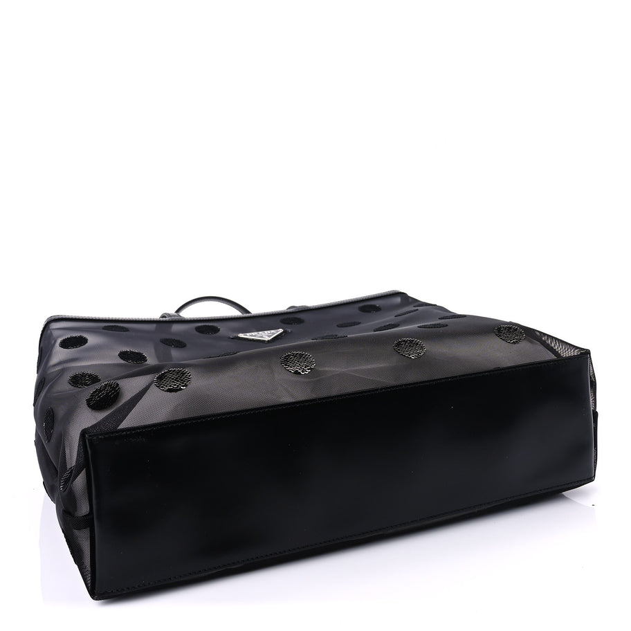 Prada Mesh Sequin Spazzolato Polka Dot Triangle Logo Tote Black Image 4