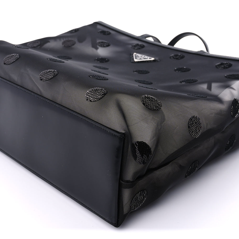 Prada Mesh Sequin Spazzolato Polka Dot Triangle Logo Tote Black Image 8