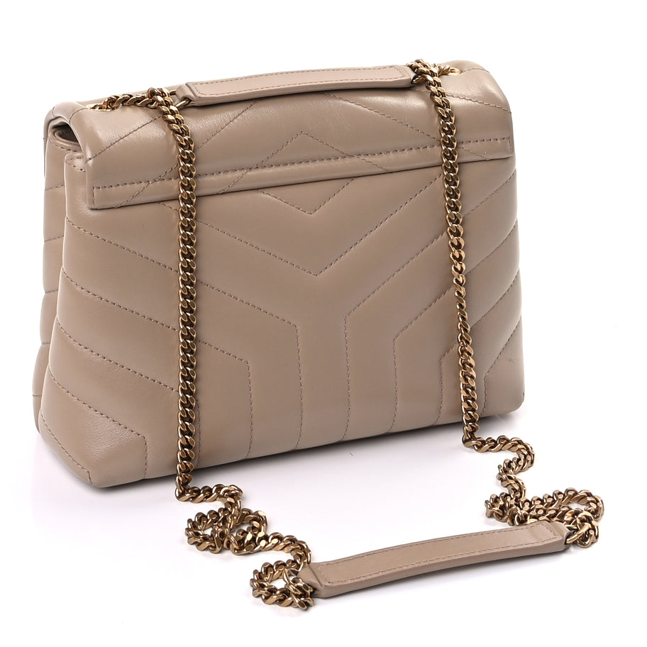 Saint Laurent Calfskin Y Quilted Monogram Small Loulou Chain Satchel Dark Beige Image 2