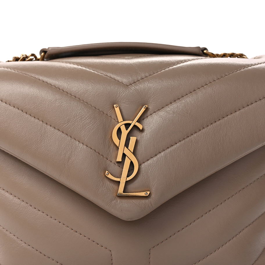 Saint Laurent Calfskin Y Quilted Monogram Small Loulou Chain Satchel Dark Beige Image 6