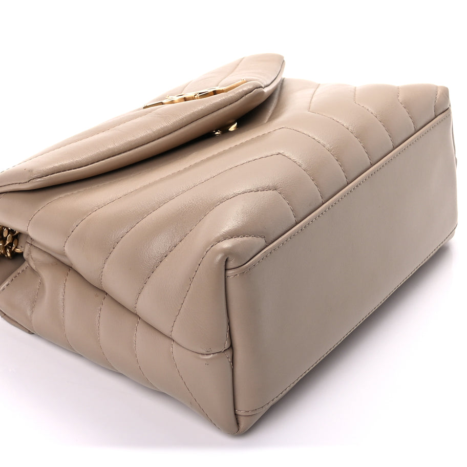 Saint Laurent Calfskin Y Quilted Monogram Small Loulou Chain Satchel Dark Beige Image 7