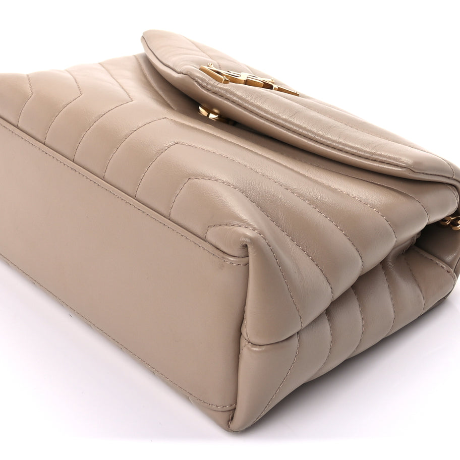 Saint Laurent Calfskin Y Quilted Monogram Small Loulou Chain Satchel Dark Beige Image 8