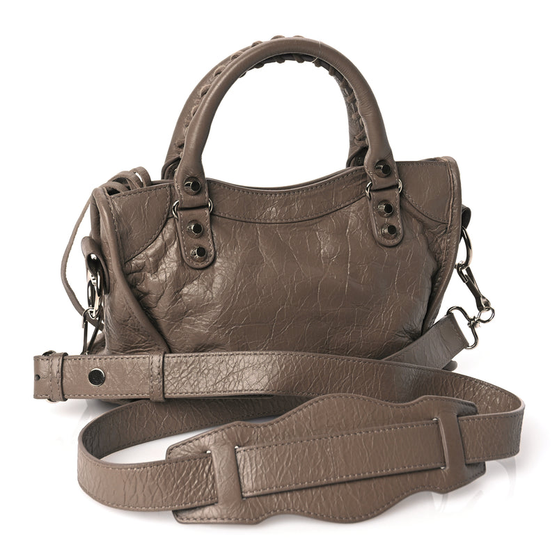  Balenciaga Agneau Classic Silver Hardware Mini City Dark Mink Grey