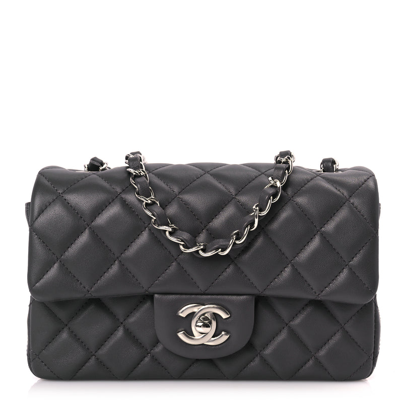  Chanel Lambskin Quilted Mini Rectangular Flap Dark Grey
