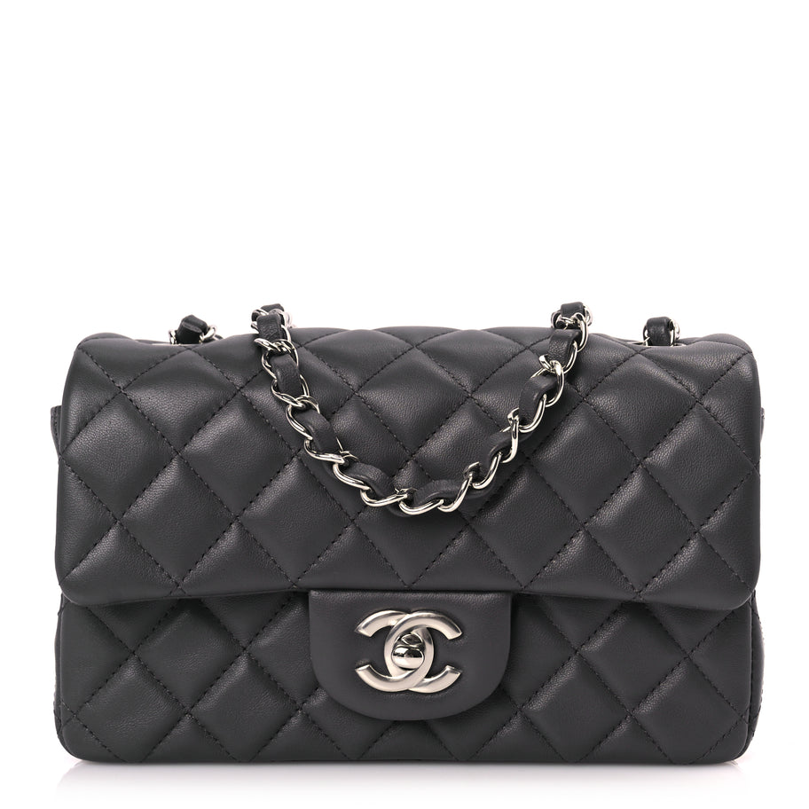 Chanel Lambskin Quilted Mini Rectangular Flap Dark Grey Image 1