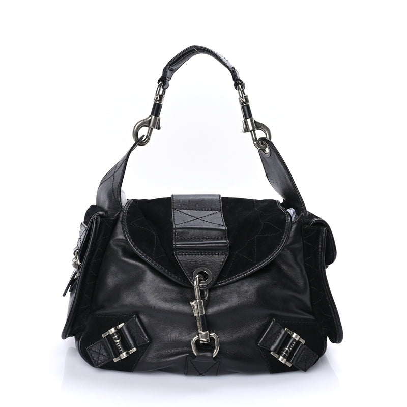  Christian Dior Calfskin Suede Rebelle Hobo Black