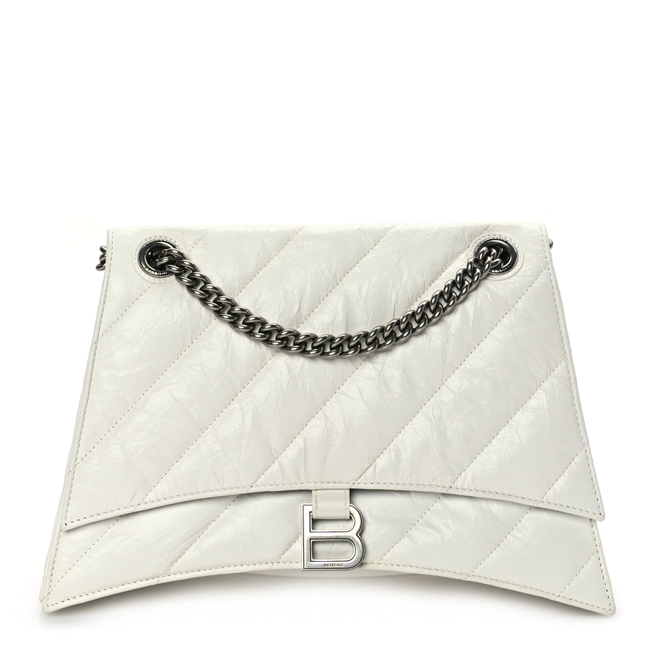 Balenciaga Crushed Calfskin Quilted Medium Crush Chain Bag Optic White Image 1
