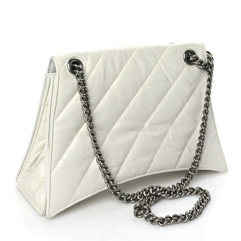  Balenciaga Crushed Calfskin Quilted Medium Crush Chain Bag Optic White