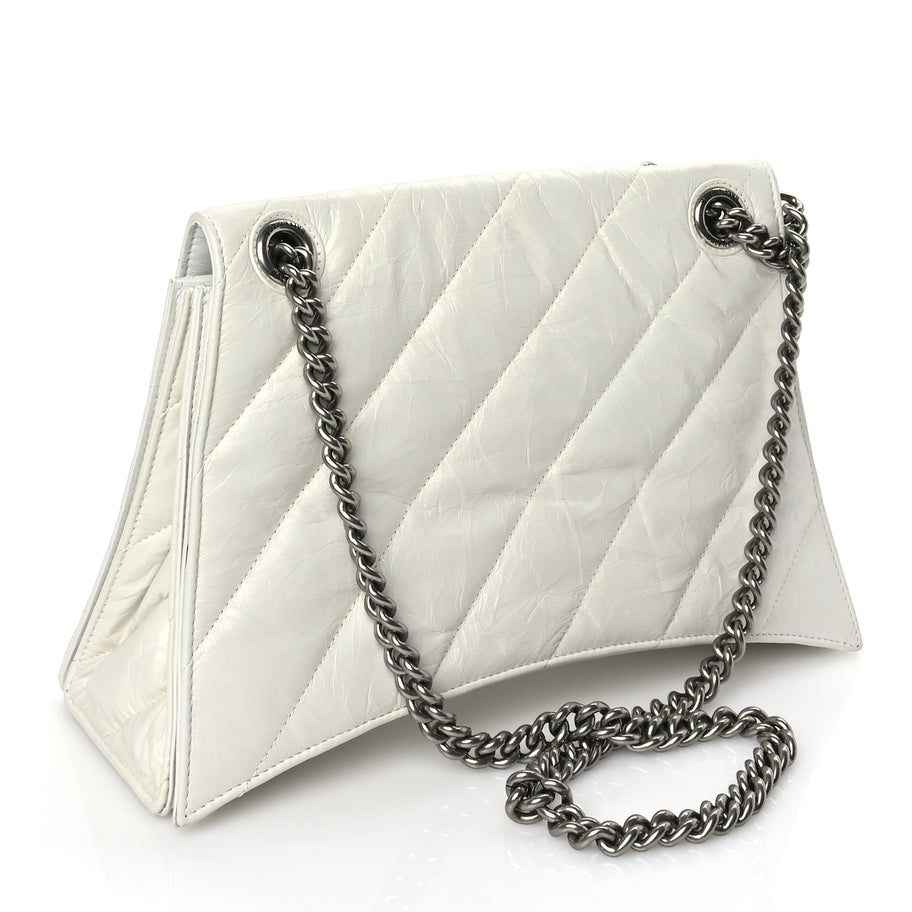 Balenciaga Crushed Calfskin Quilted Medium Crush Chain Bag Optic White Image 2