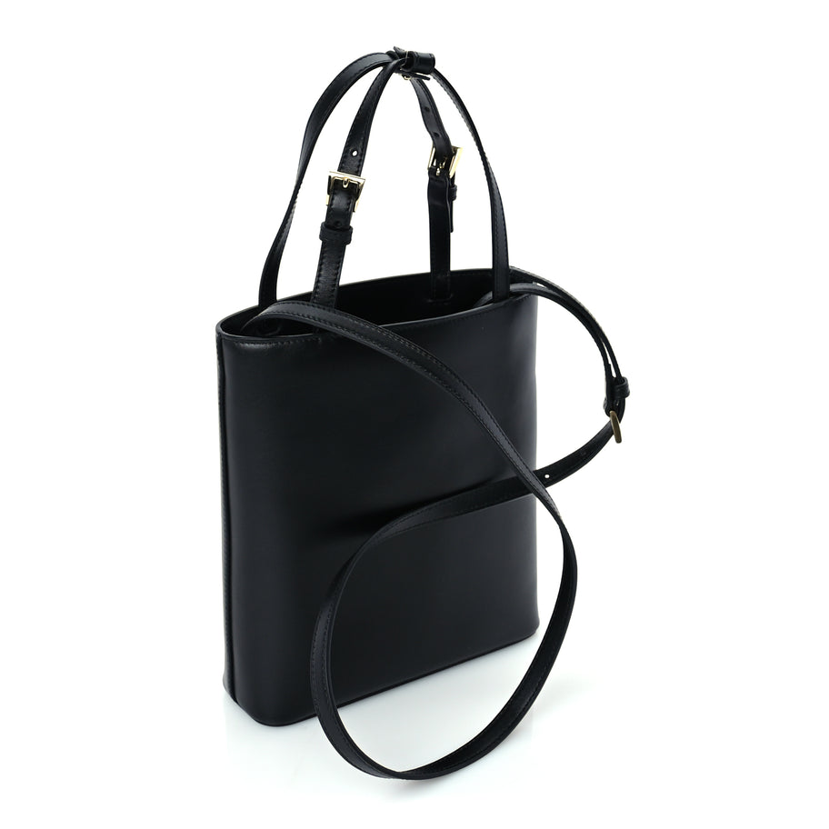 Prada Calfskin Metal Triangle Logo Tote  Black Image 2