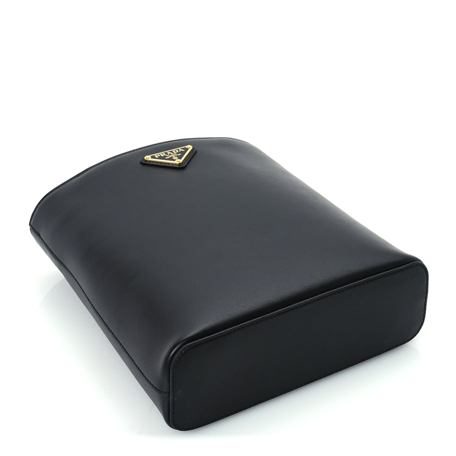 Prada Calfskin Metal Triangle Logo Tote  Black Image 3