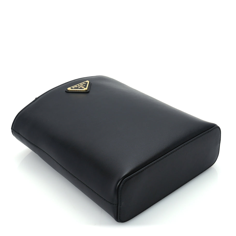 Prada Calfskin Metal Triangle Logo Tote  Black Image 7