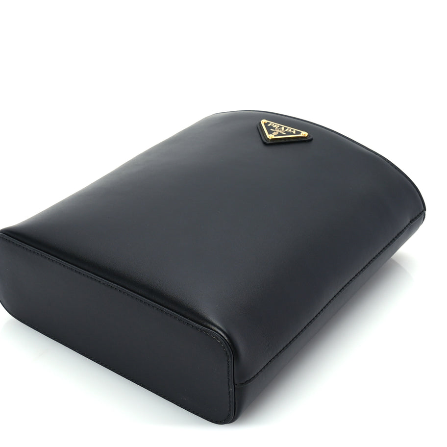 Prada Calfskin Metal Triangle Logo Tote  Black Image 8