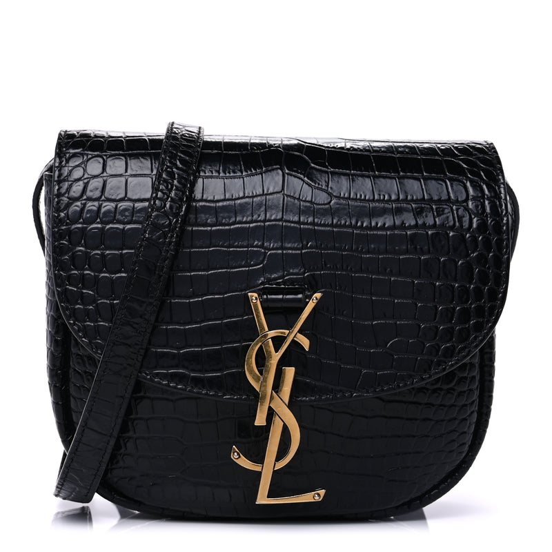 Saint Laurent Crocodile Embossed Calfskin Small Kaia Satchel Black