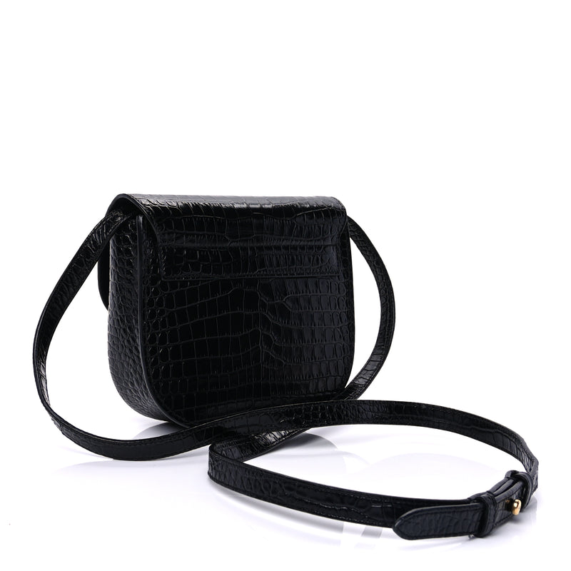  Saint Laurent Crocodile Embossed Calfskin Small Kaia Satchel Black