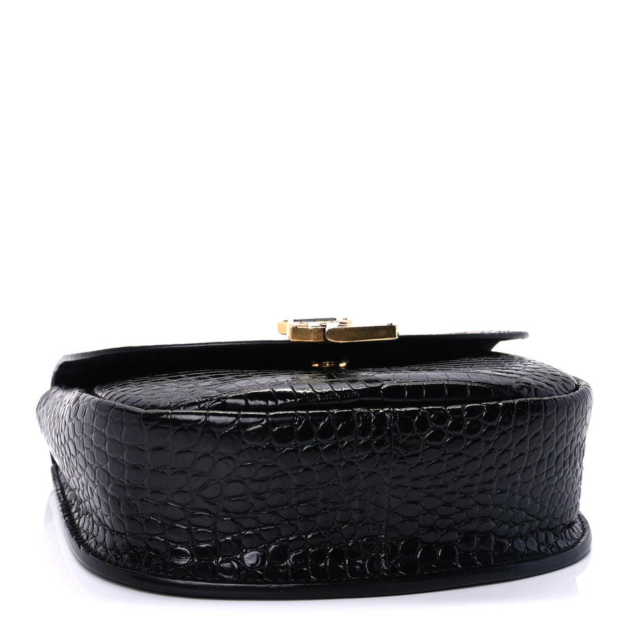 Saint Laurent Crocodile Embossed Calfskin Small Kaia Satchel Black Image 3