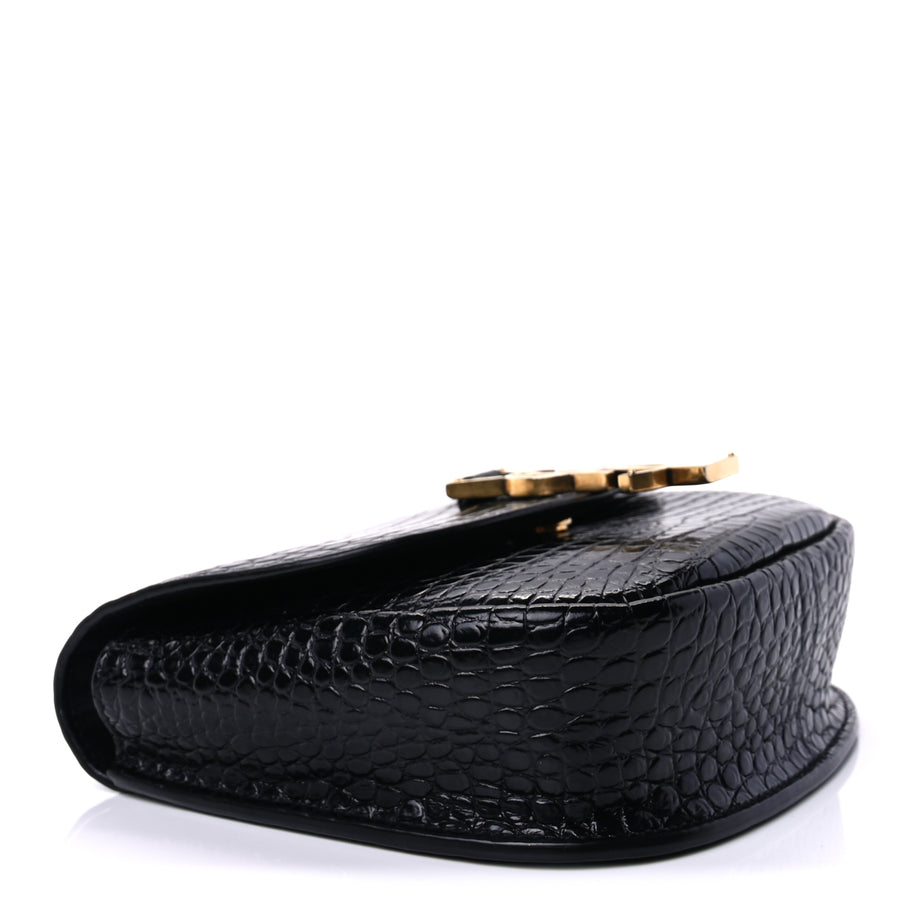 Saint Laurent Crocodile Embossed Calfskin Small Kaia Satchel Black Image 8