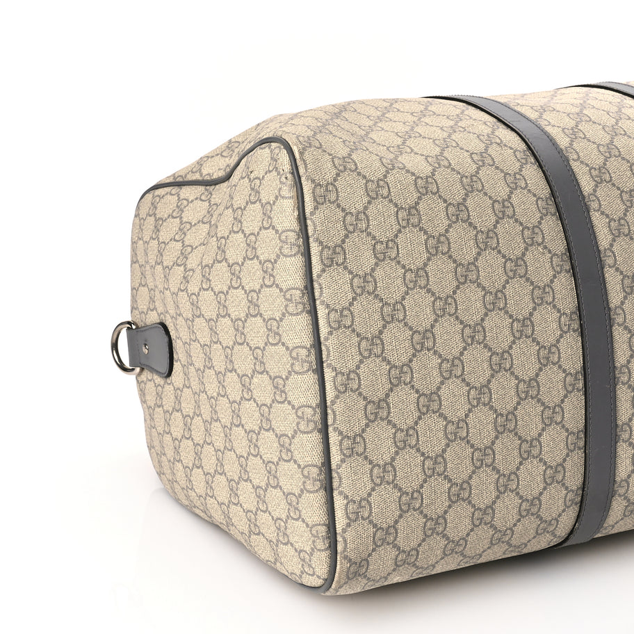 Gucci GG Supreme Monogram Selleria Calfskin Medium Carry On Duffle Bag Beige Grey Image 8
