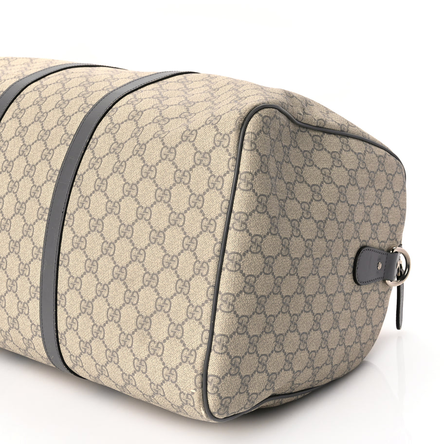 Gucci GG Supreme Monogram Selleria Calfskin Medium Carry On Duffle Bag Beige Grey Image 9