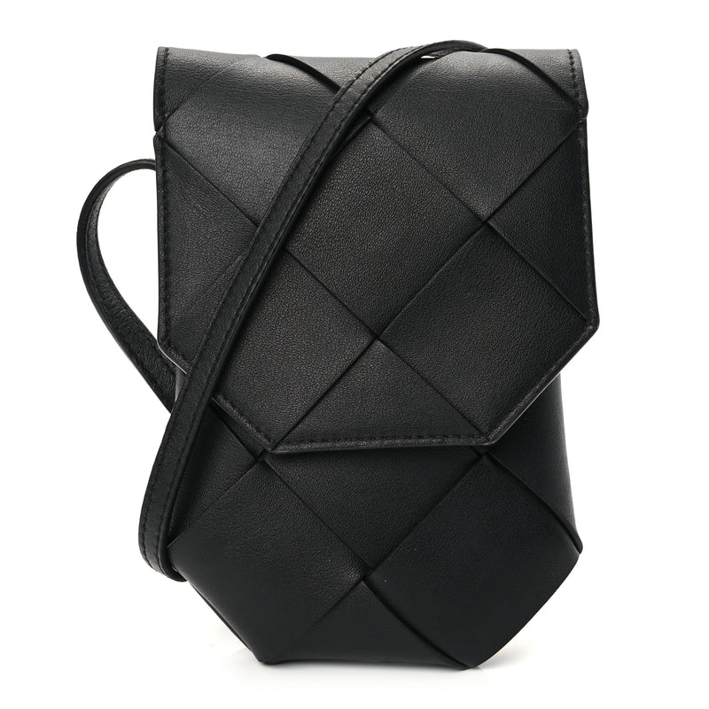  Bottega Veneta Calfskin Intreccio Diago Phone Pouch Black Pinecone Black Pinecone