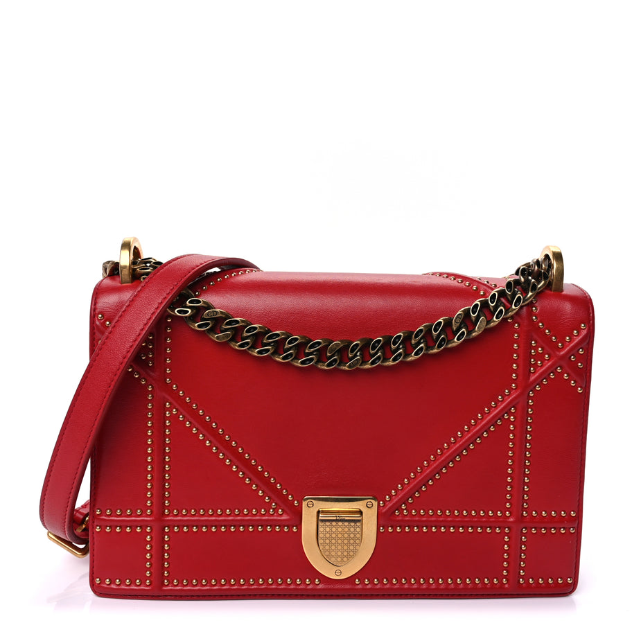 Christian Dior Calfskin Studded Medium Diorama Flap Bag Red Red Image 1