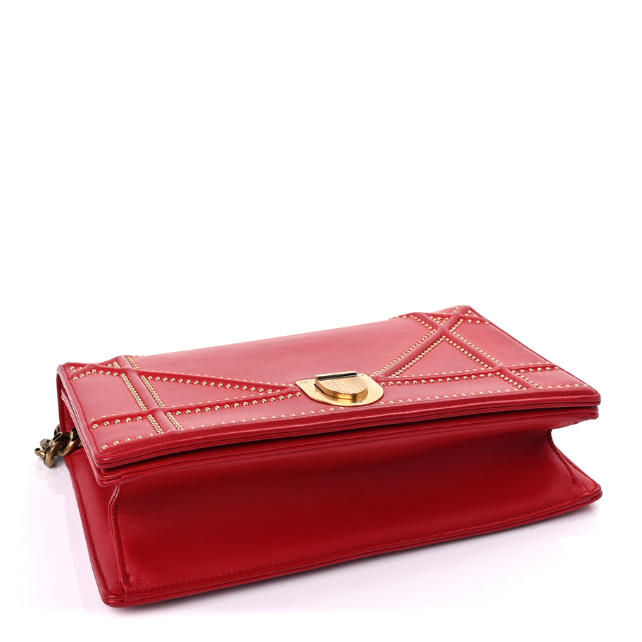 Christian Dior Calfskin Studded Medium Diorama Flap Bag Red Red Image 3