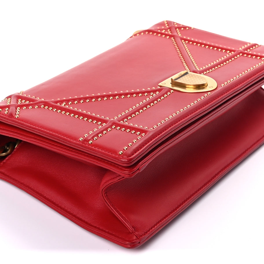Christian Dior Calfskin Studded Medium Diorama Flap Bag Red Red Image 7