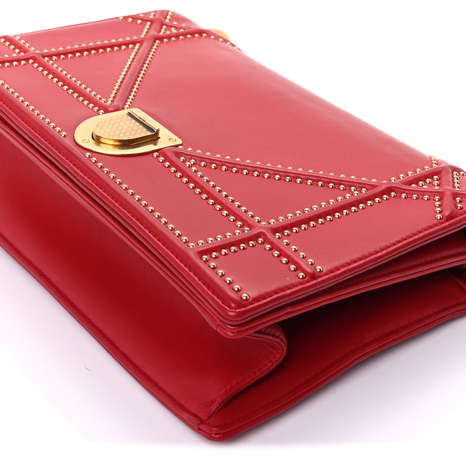 Christian Dior Calfskin Studded Medium Diorama Flap Bag Red Red Image 8