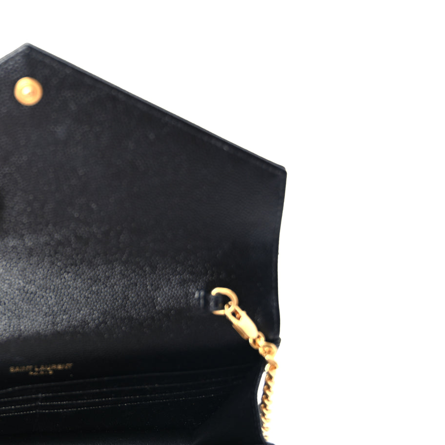 Saint Laurent Grain De Poudre Matelasse Chevron Monogram Envelope Chain Wallet Black Image 4