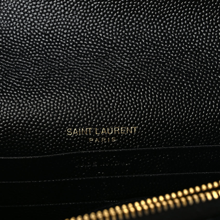 Saint Laurent Grain De Poudre Matelasse Chevron Monogram Envelope Chain Wallet Black Image 5