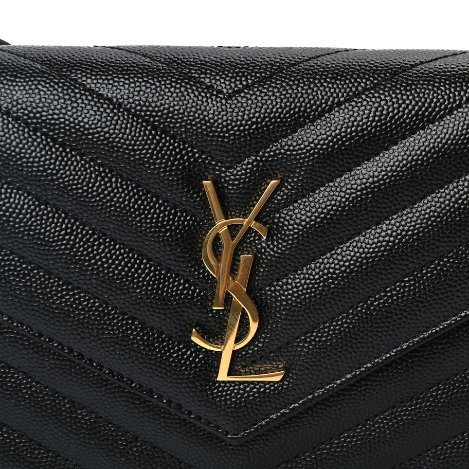 Saint Laurent Grain De Poudre Matelasse Chevron Monogram Envelope Chain Wallet Black Image 6