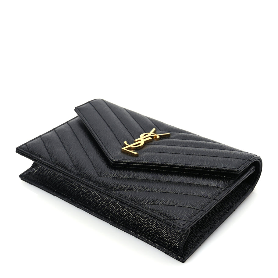 Saint Laurent Grain De Poudre Matelasse Chevron Monogram Envelope Chain Wallet Black Image 8