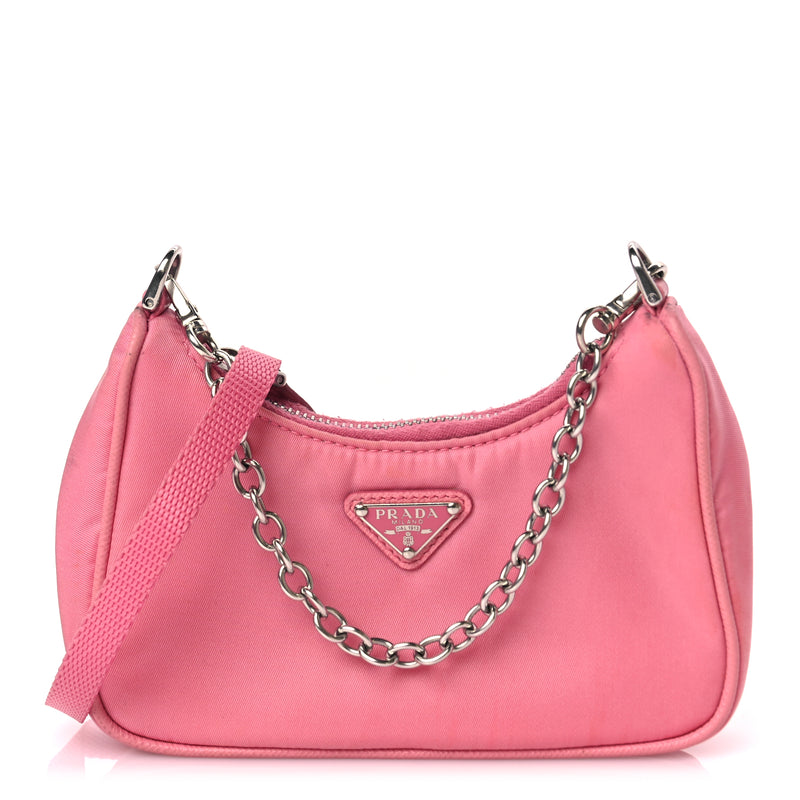 Prada Tessuto Nylon Saffiano Mini Re-Edition 2000 Shoulder Bag Begonia