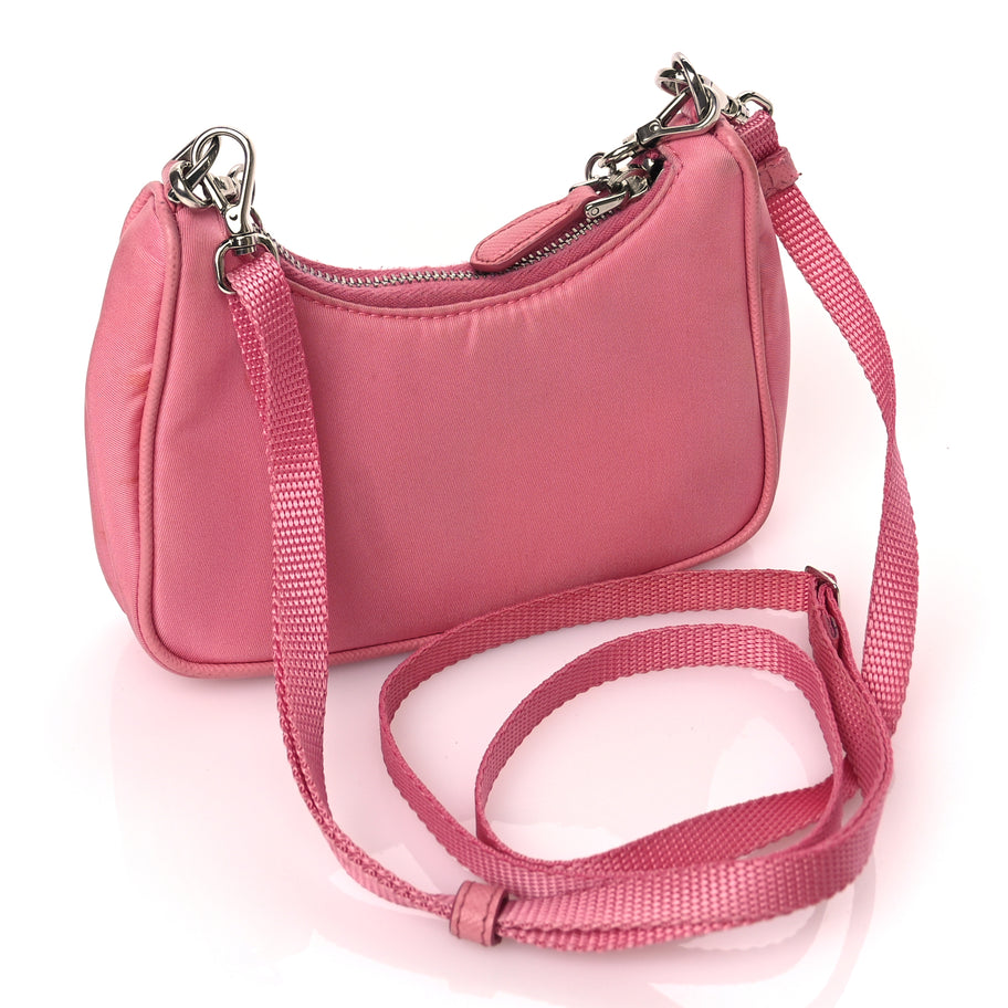 Prada Tessuto Nylon Saffiano Mini Re-Edition 2000 Shoulder Bag Begonia Image 2