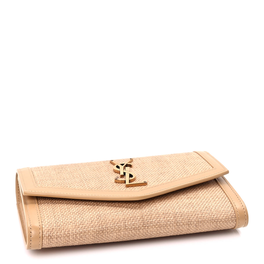 Saint Laurent Micro Raffia Monogram Uptown Chain Wallet Natural Hay Blush Image 3