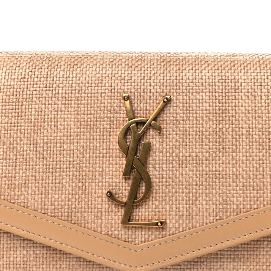 Saint Laurent Micro Raffia Monogram Uptown Chain Wallet Natural Hay Blush Image 6
