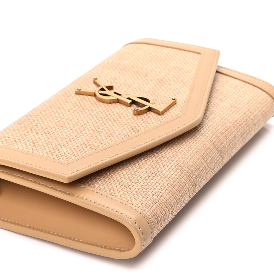Saint Laurent Micro Raffia Monogram Uptown Chain Wallet Natural Hay Blush Image 7