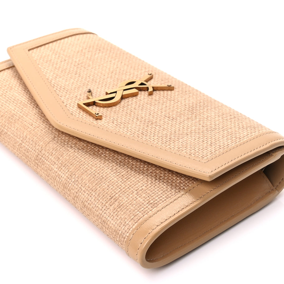 Saint Laurent Micro Raffia Monogram Uptown Chain Wallet Natural Hay Blush Image 8