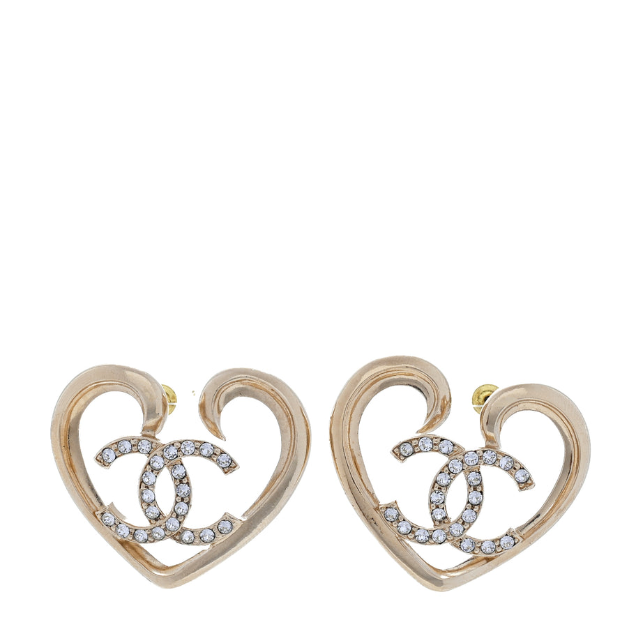 Chanel Metal Crystal CC Logo Heart Earrings  Gold Image 1