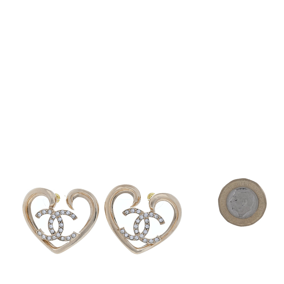 Chanel Metal Crystal CC Logo Heart Earrings  Gold Image 2
