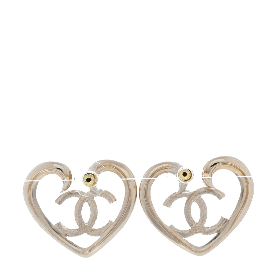 Chanel Metal Crystal CC Logo Heart Earrings  Gold Image 3