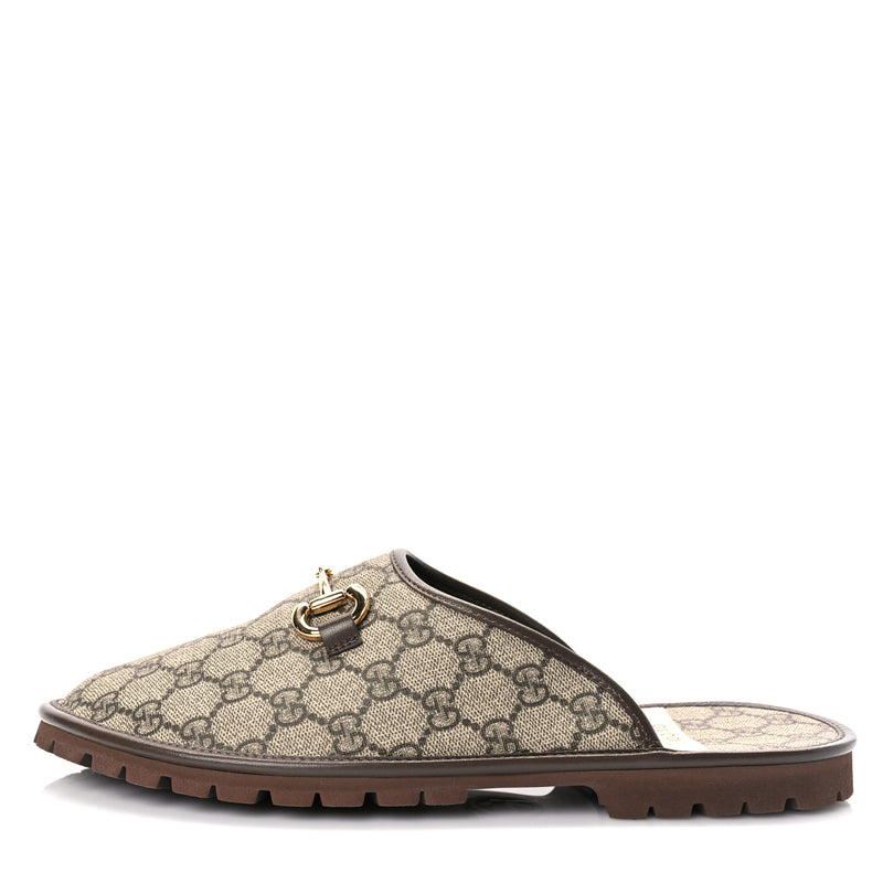  Gucci GG Supreme Monogram Granada Kid Mens Horsebit Lug Sole Mules 9.5 Beige Ebony New Acero