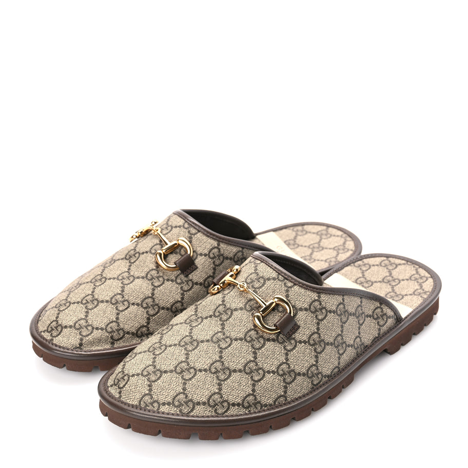 Gucci GG Supreme Monogram Granada Kid Mens Horsebit Lug Sole Mules 9.5 Beige Ebony New Acero Image 3