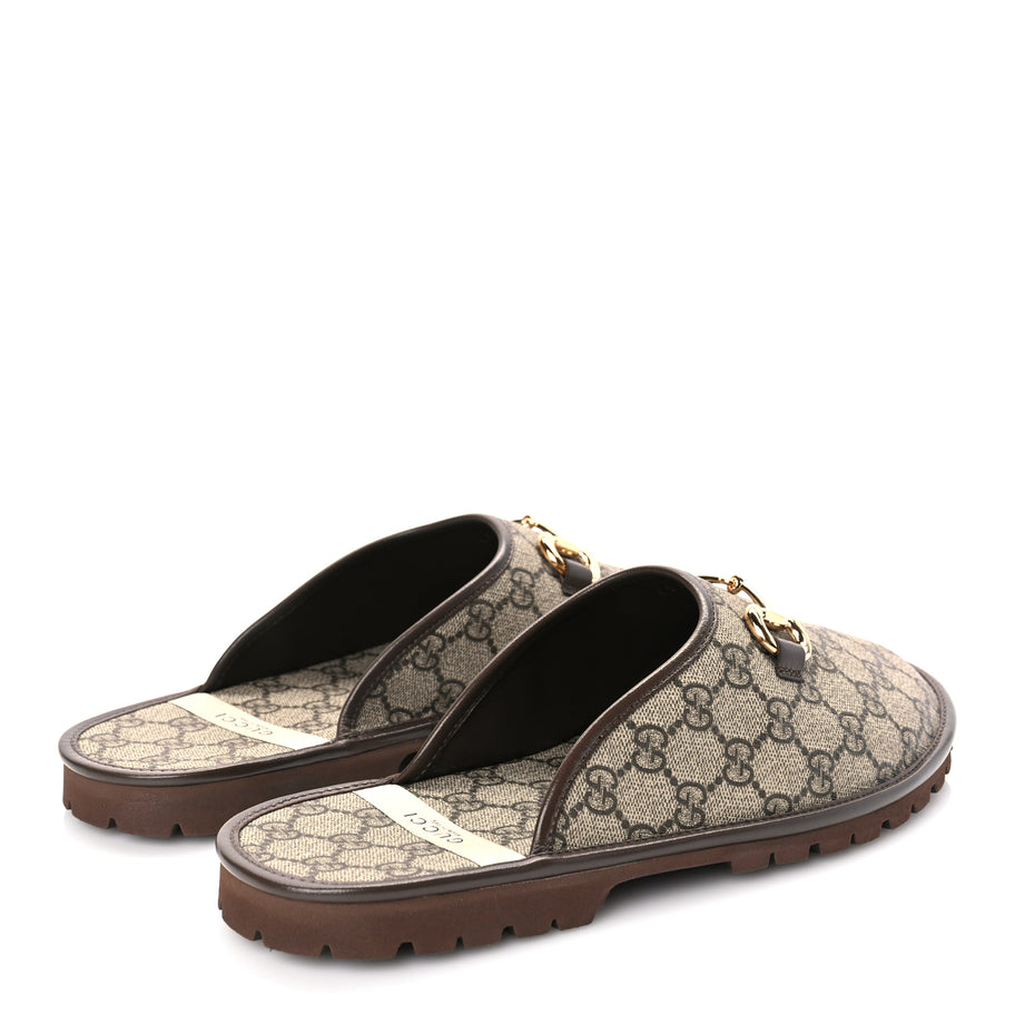 Gucci GG Supreme Monogram Granada Kid Mens Horsebit Lug Sole Mules 9.5 Beige Ebony New Acero Image 4