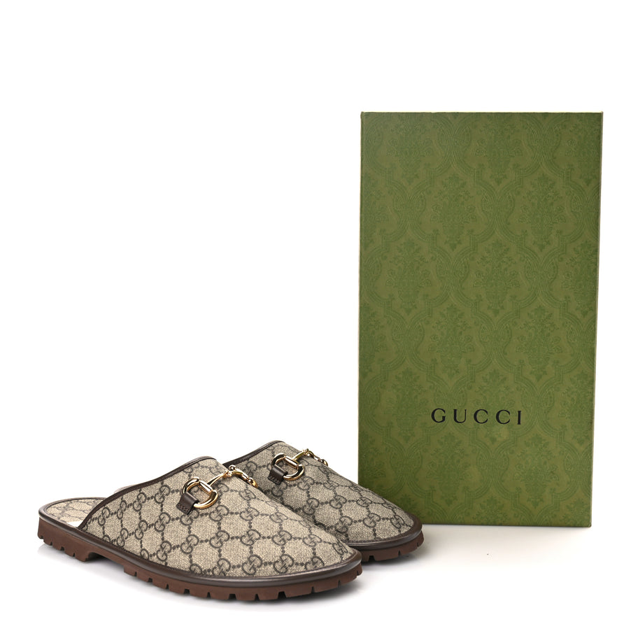 Gucci GG Supreme Monogram Granada Kid Mens Horsebit Lug Sole Mules 9.5 Beige Ebony New Acero Image 8