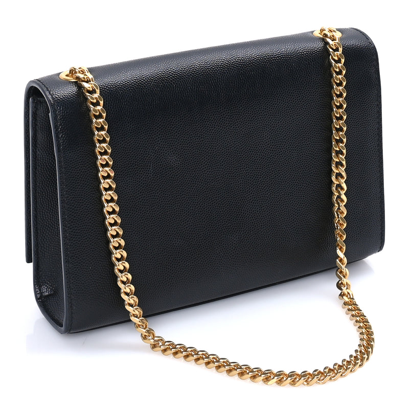 Saint Laurent Grain De Poudre Medium Classic Monogram Kate Satchel  Black