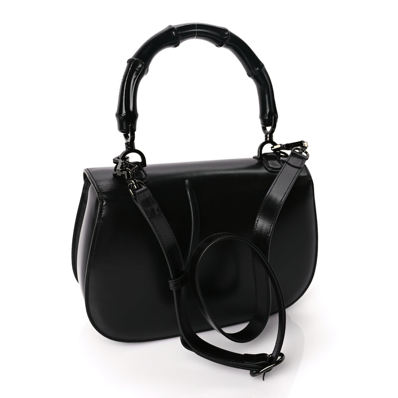  Gucci Boarded Dyana Lux Calfskin Web Monochrome Medium Bamboo 1947 Top Handle Bag Black