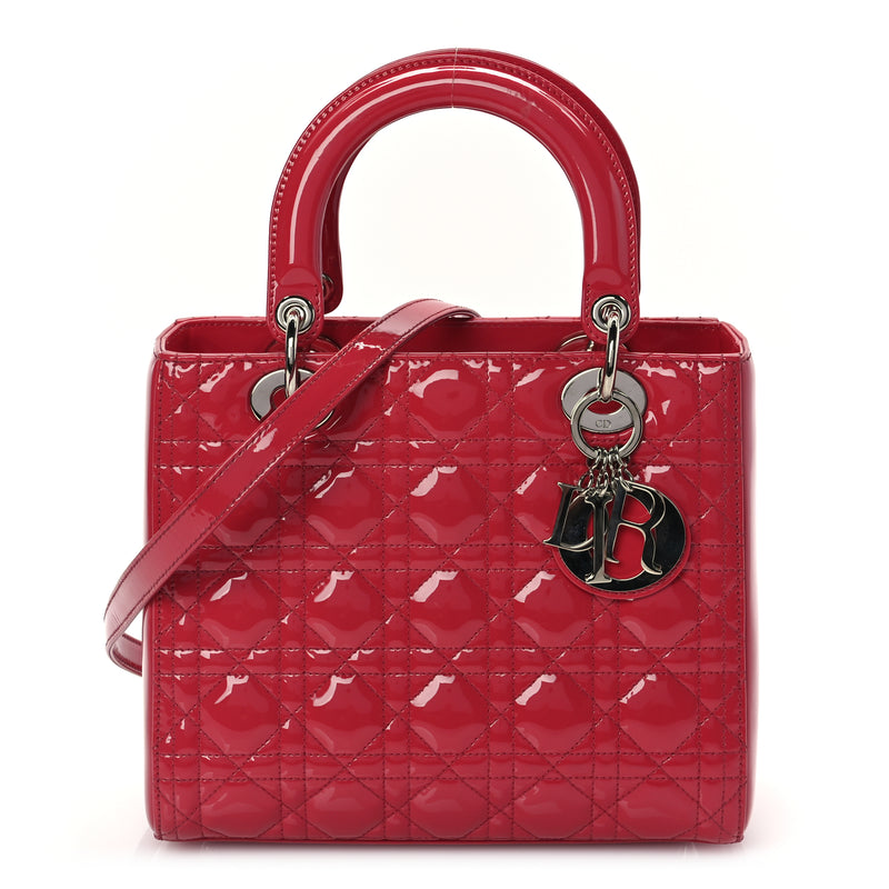  Christian Dior Patent Cannage Medium Lady Dior Fuchsia