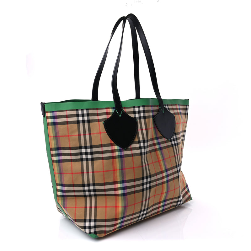 Burberry Vintage Rainbow Check Extra Large The Giant Reversible Tote  Antique Yellow