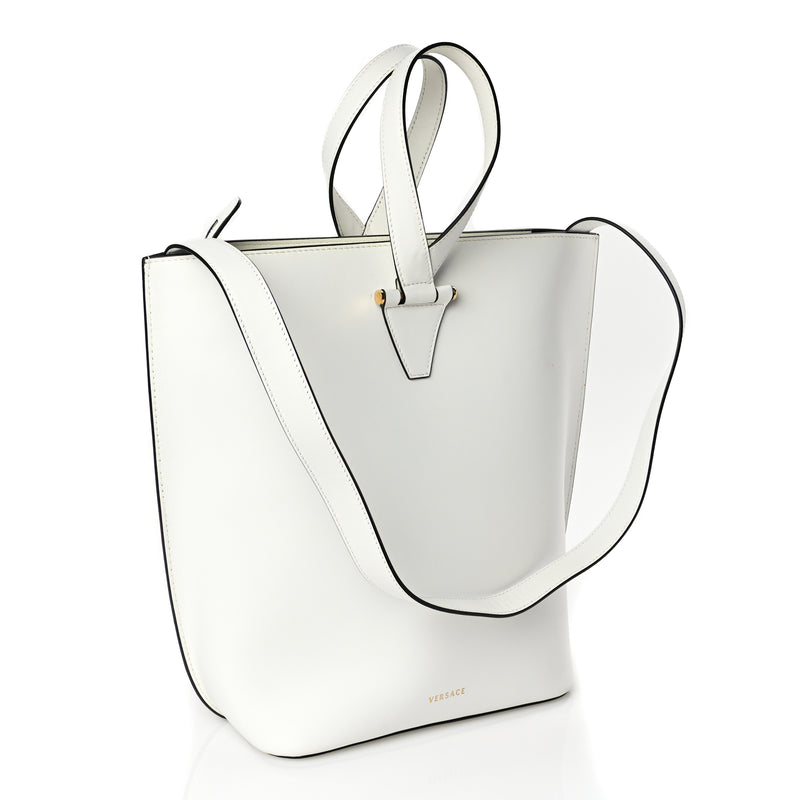  Versace Vitello Large Virtus Bucket Bag Optical White